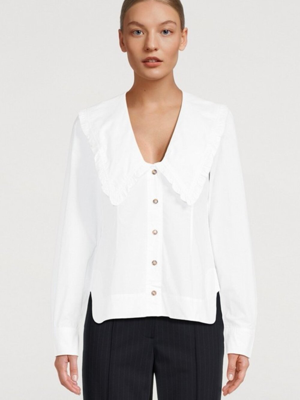 NWT GANNI Ruffle Collar Organic Cotton Poplin Blouse Size EU 40/ US 8